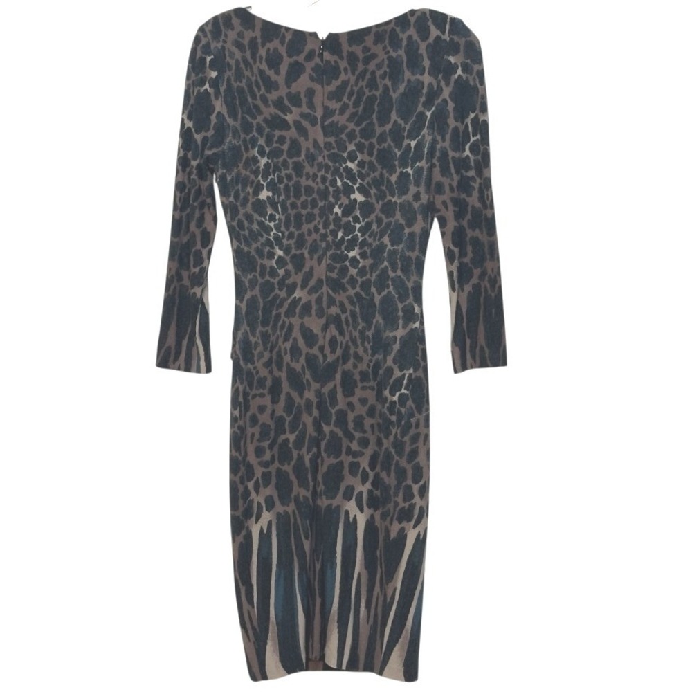 Cache Sheath Dress Animal Print/Stripe Ruched Bodycon Maximalism Brown‎ Blue M - Picture 2 of 5
